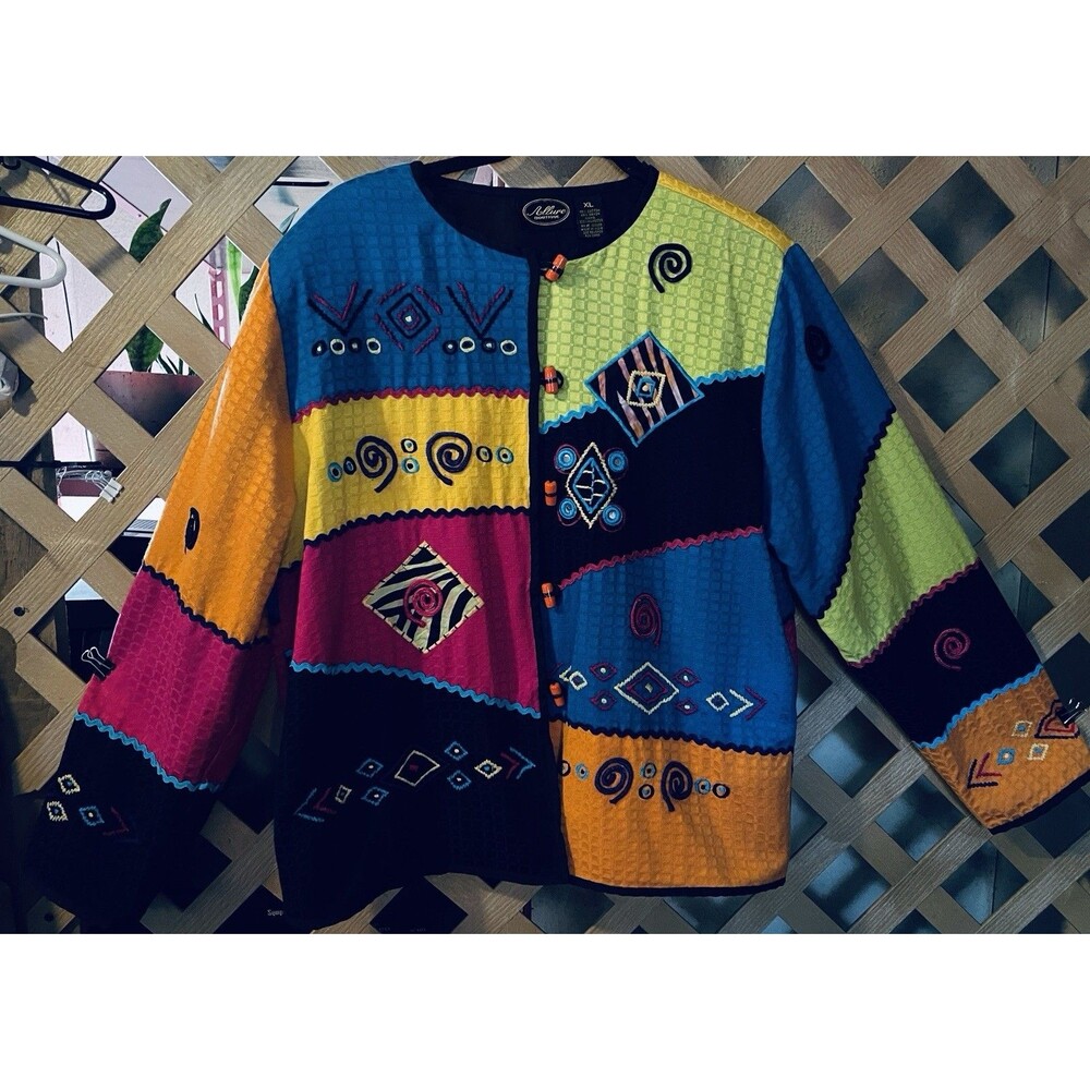 Vintage ALLURE Boutique Embroidered Color Block Toggle Buttons 90's Y2K JacketXL